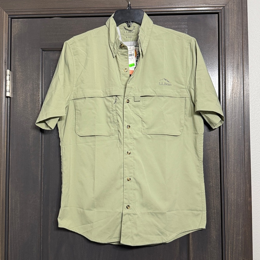 LL Bean NWT mens olive short‎ Sleeve performance Shirt S